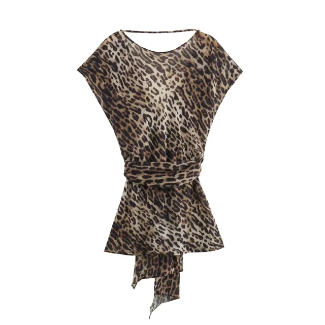 Women's Fashion Bowknot Animal Print Top Leopard Print - Shop at LoveMi