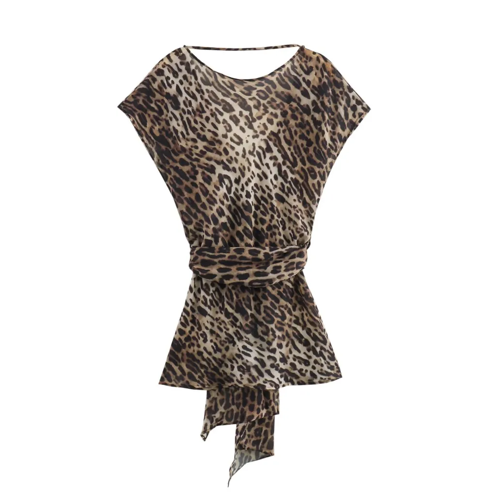 Women's Fashion Bowknot Animal Print Top - Leopard Print