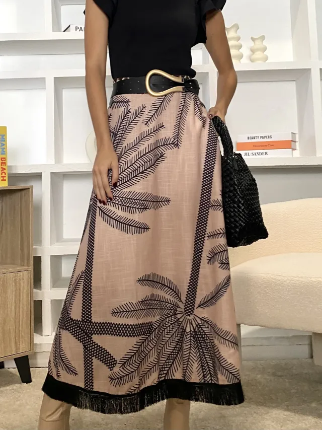 Polyester Printed Floral Tassel Skirt Floral - Shop at LoveMi