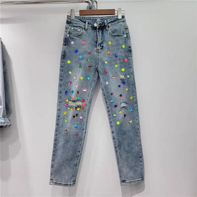 Women's Ripped Diamond High Waist Slimming Jeans Blue - Shop at LoveMi