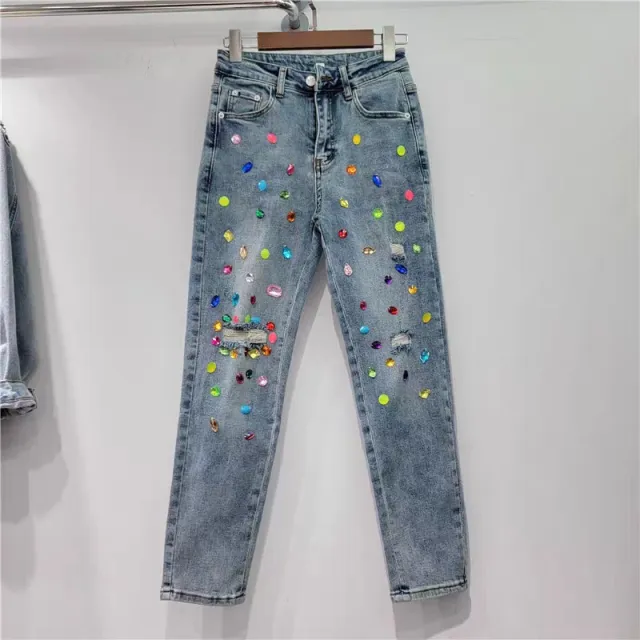 Women's Ripped Diamond High Waist Slimming Jeans Blue - Shop at LoveMi