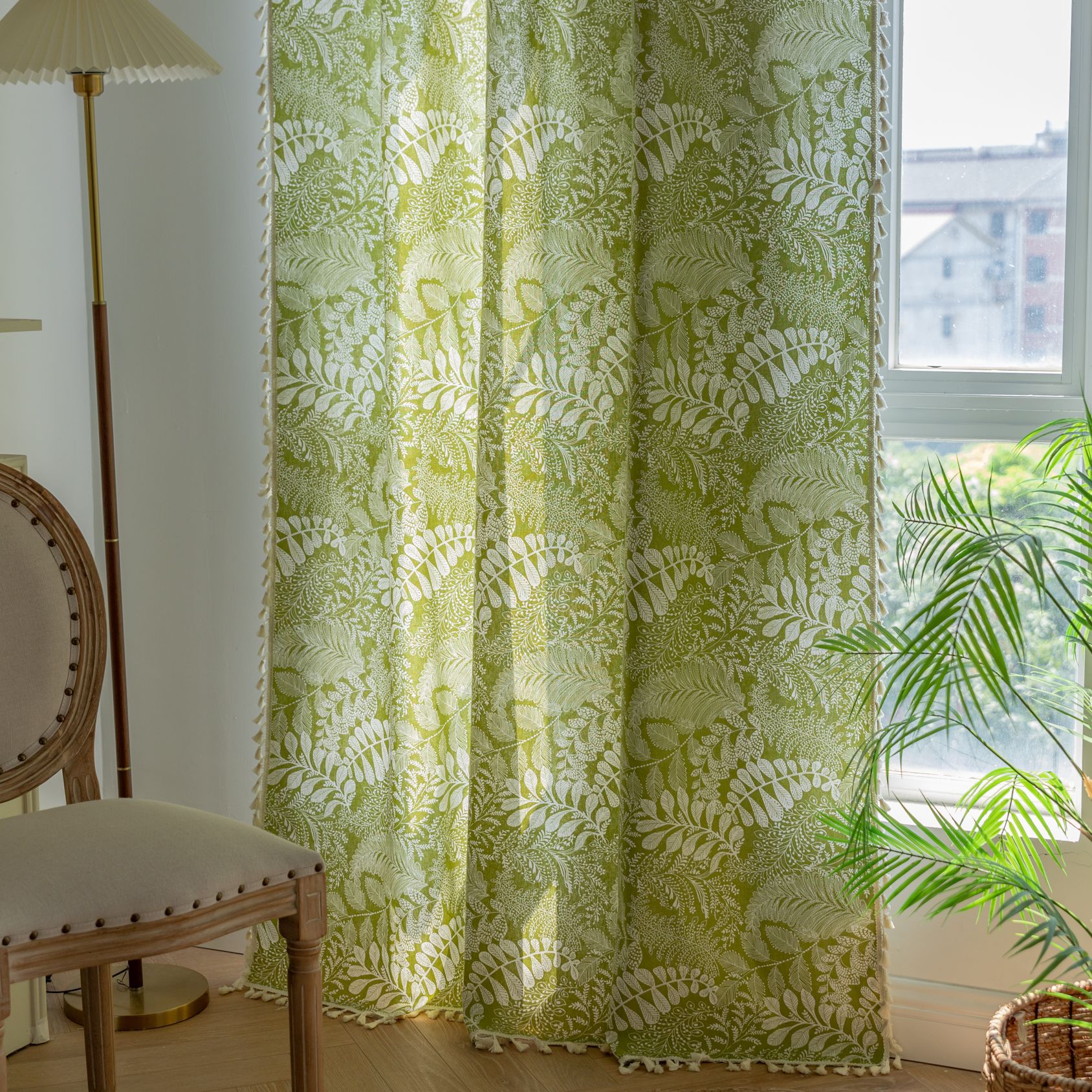 Green Leaf Pattern Curtains