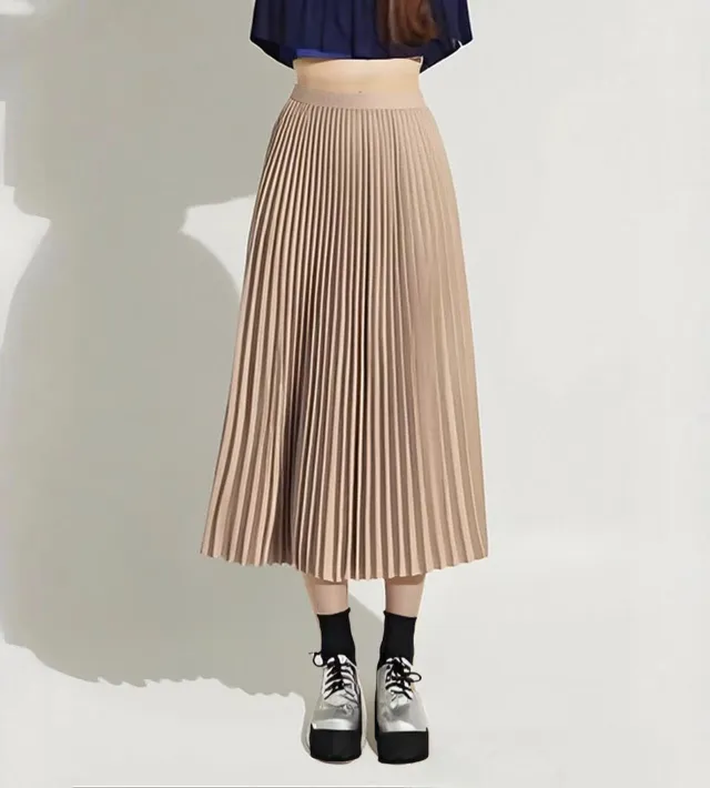 Summer Mid length Elastic High Waist Slim fit Pleated Skirt Champagne Xl - Shop at LoveMi