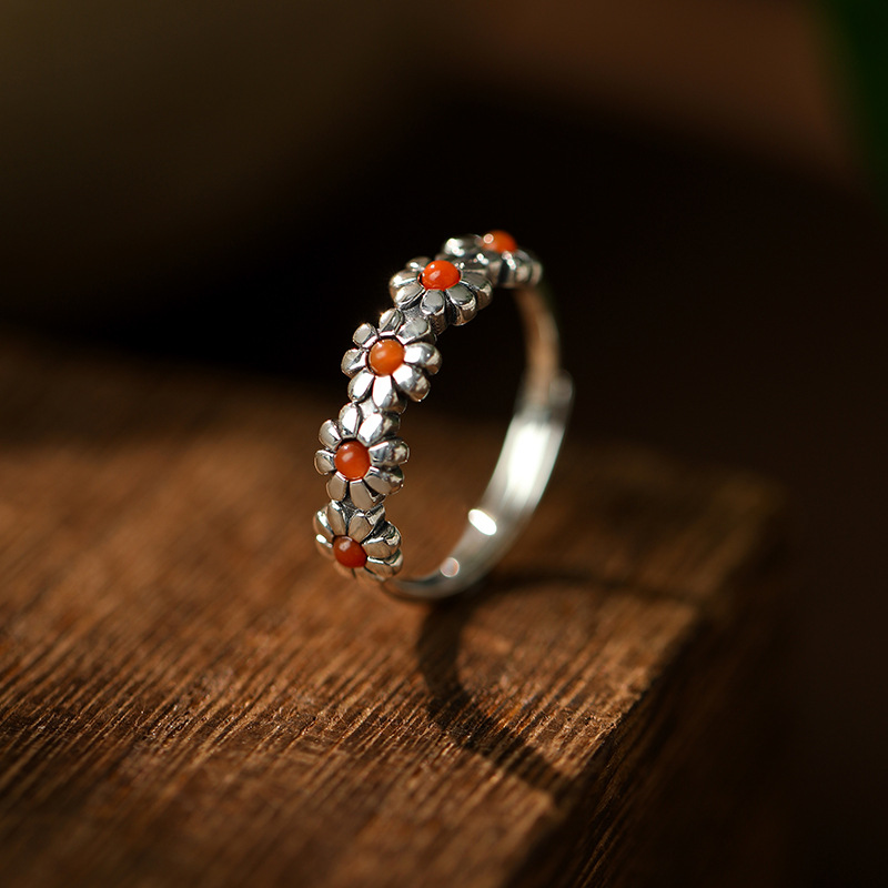 Fashion Personality Red Agate Flower Ring