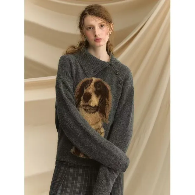 Retro Loose And Lazy Style French Ins Sweet Cool Sweater Gray - Shop at LoveMi