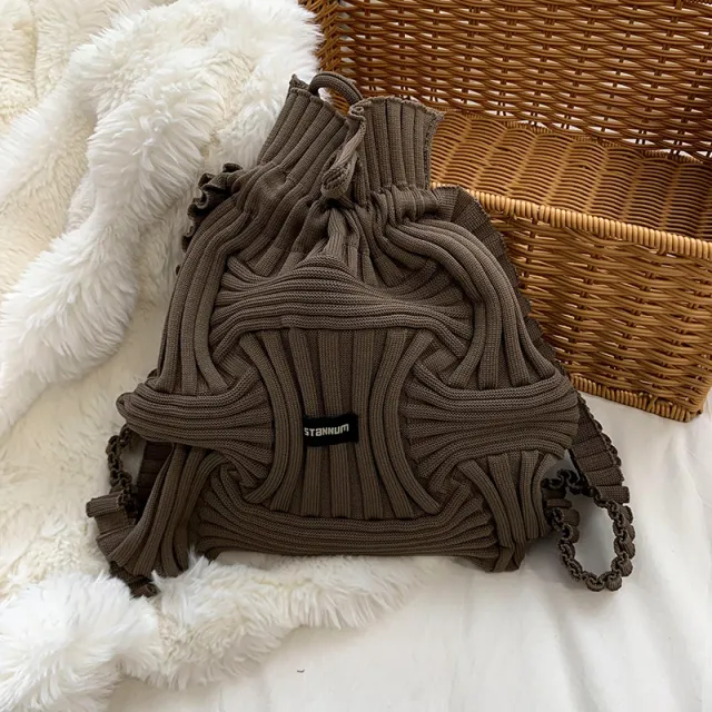 Personalized Niche Design Casual Knitted Woven Handbag Brown - Shop at LoveMi