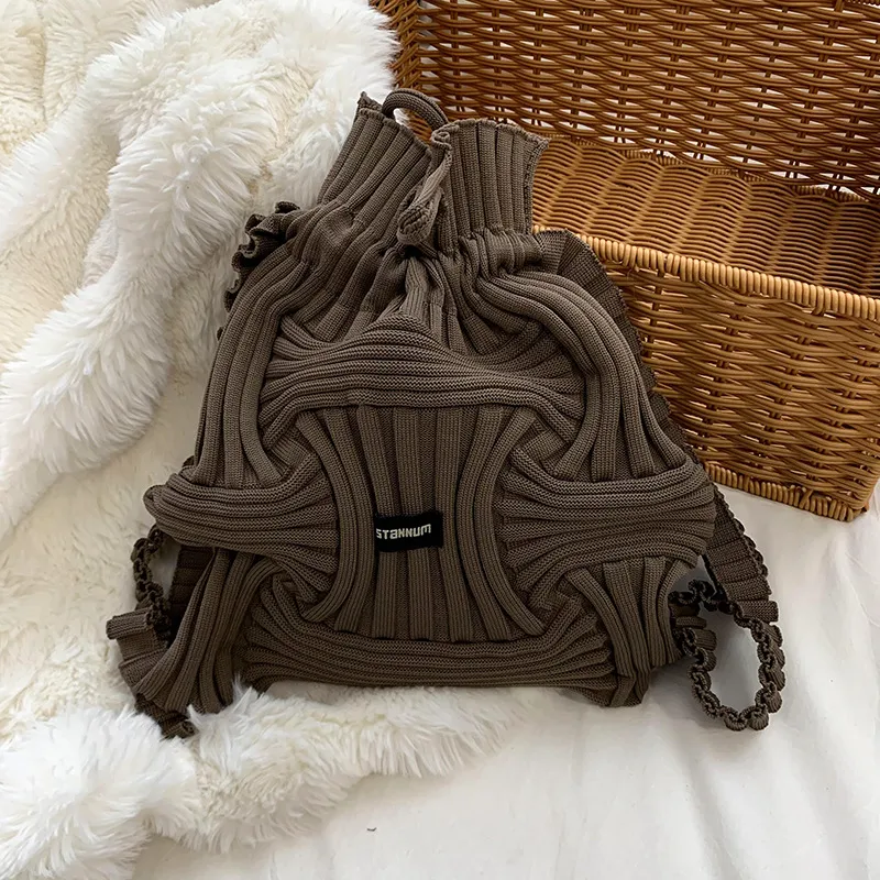 Personalised Niche Design Casual Knitted Woven Handbag - Brown