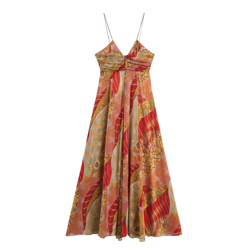 Summer Ethnic Print Midi Skirt Sling Dress