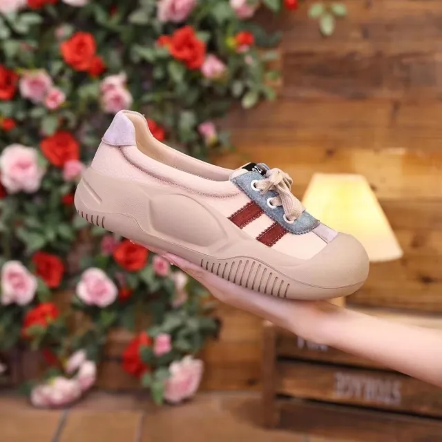 Women's Pumps Retro Sports Casual Shoes Non slip Breathable Soft Leather Sneaker Red - Shop at LoveMi