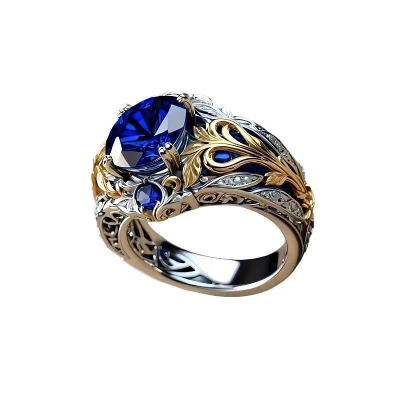 Vintage Inlaid Sapphire Ring Creative Electroplated Ring - Sapphire Ring