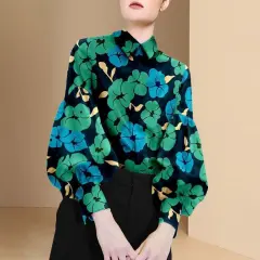 Ladies Floral Shirt Women's Design Sense - Green - View 1