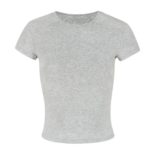 Women's Short sleeved T shirt Summer Slim fit Short Tight Top Gray - Shop at LoveMi