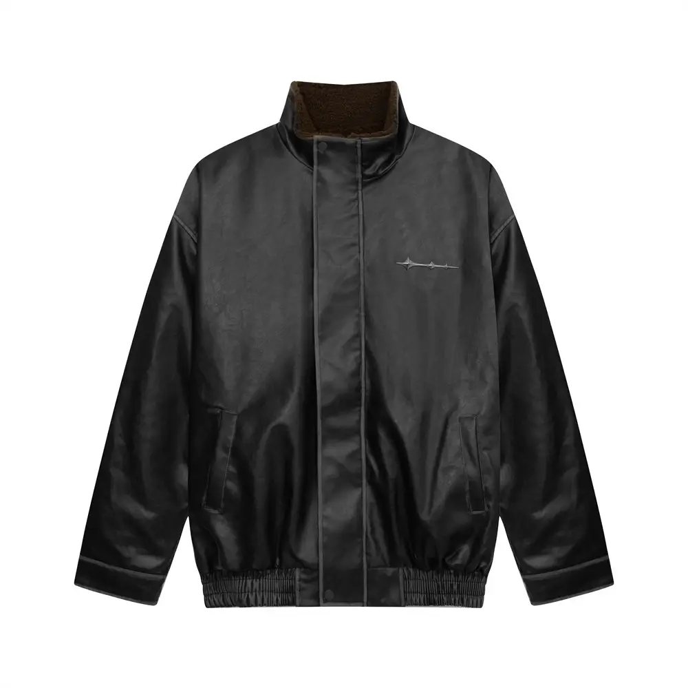 Leather Clothing with Stand Collar Coat for Men