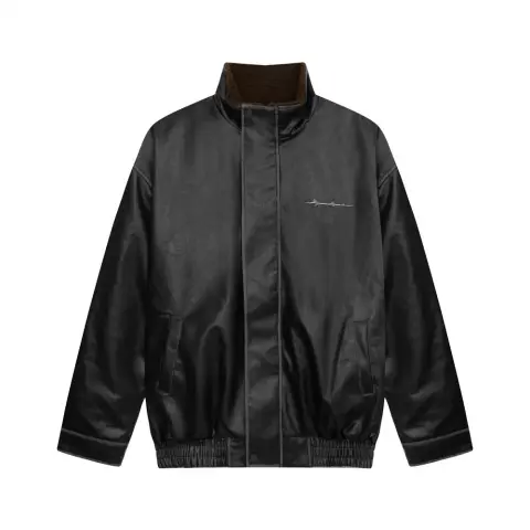Leather Clothing with Stand Collar Coat for Men
