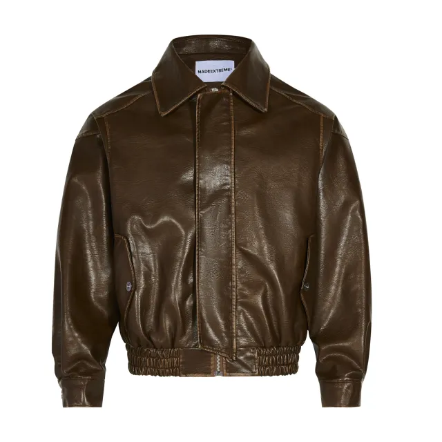 American Retro Maillard Distressed Leather Coat Jacket Brown - Shop at LoveMi