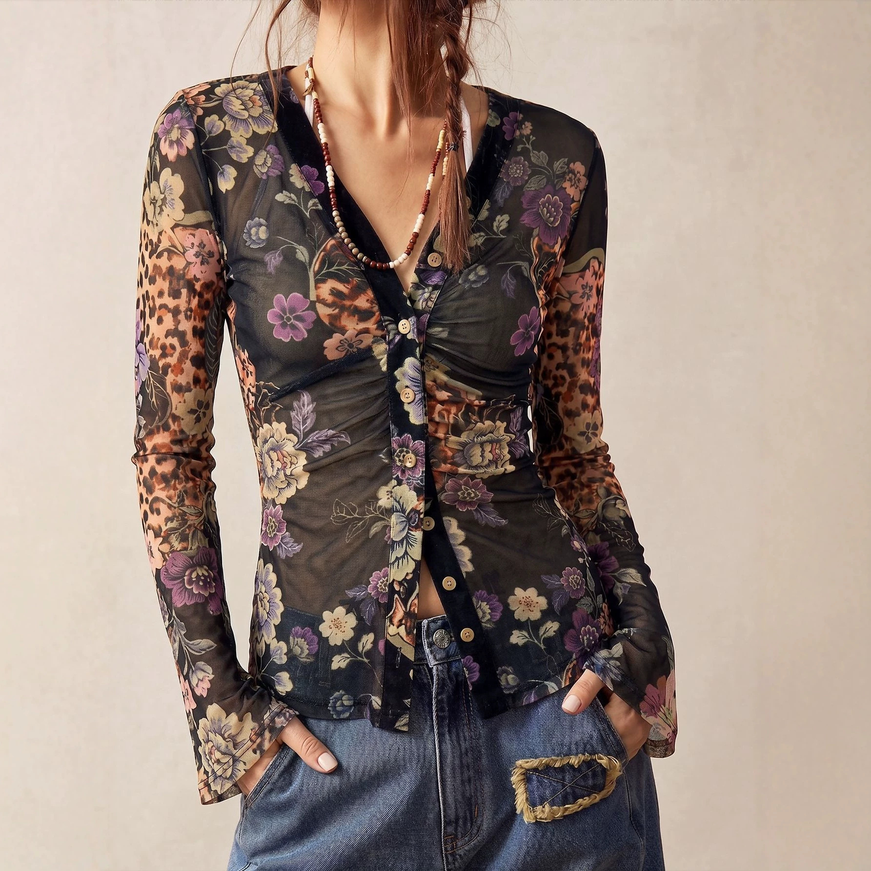 Printed Vintage-style Chic Blouse For Work And Vacation