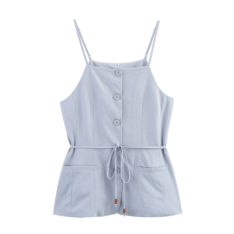 Chinese Beaded Belt Single-breasted Vest Top Casual Trousers