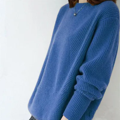 Solid Color Loose fitting Large Size Knitted Bottoming Shirt Blue - Shop at LoveMi