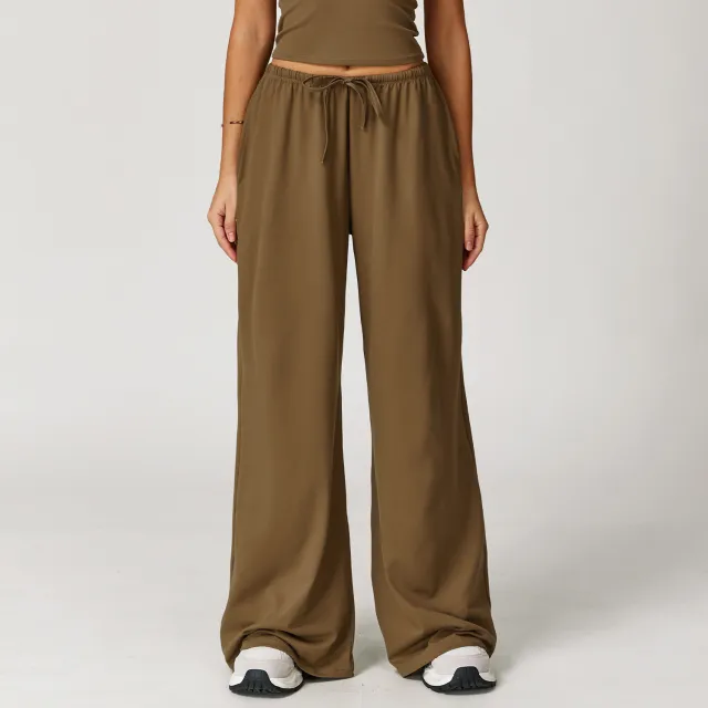 Brushed Trousers Pendant Wide Leg Loose Casual Pants For Women Brown - Shop at LoveMi