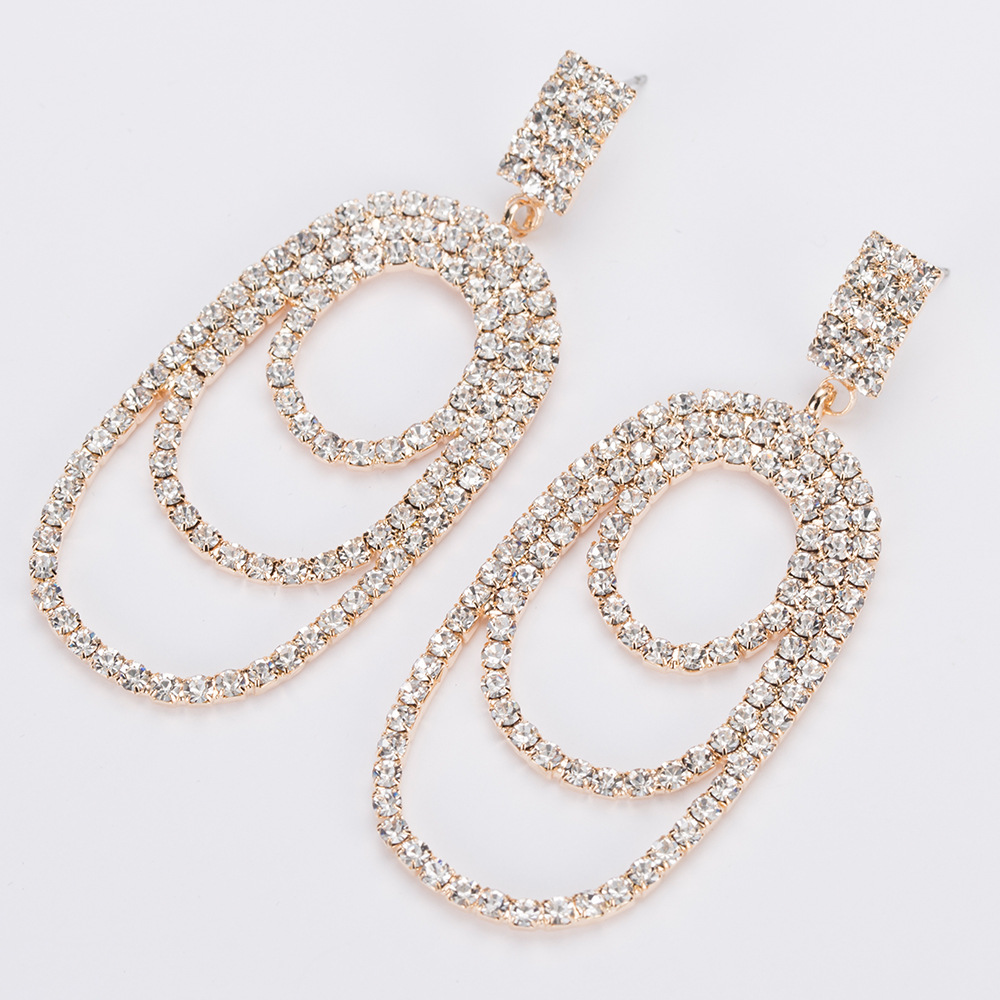 Korean Style Round Ring Large Rhinestone Fashionable Earrings