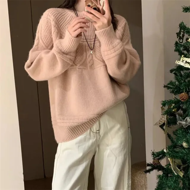 French Retro Soft Glutinous Twisted Sweater For Women Pink - Shop at LoveMi
