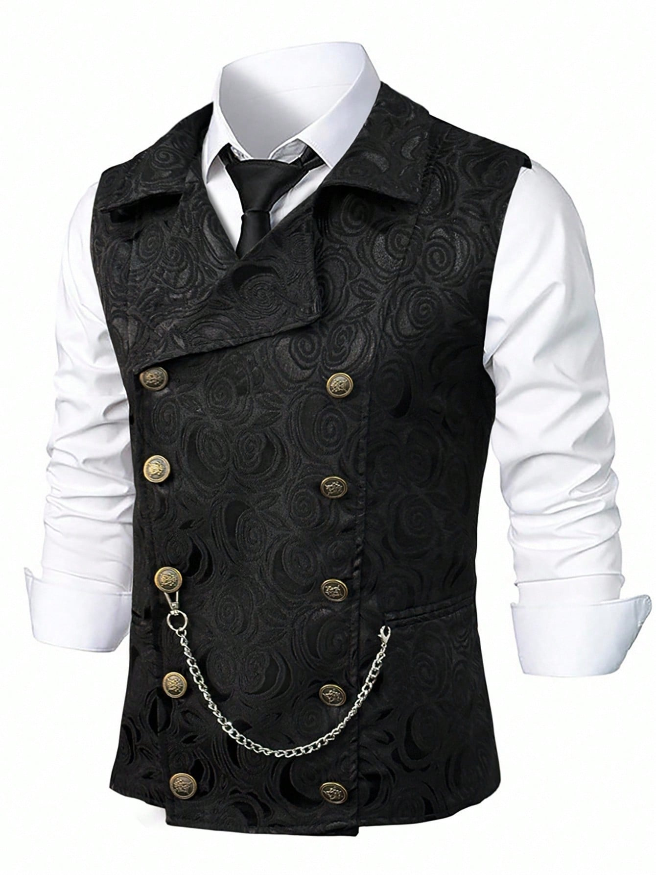 Mens Double-Breasted Chain-Attached Suit Vest