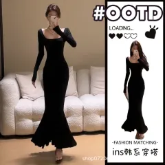 Elegant Slim-fit Long Sleeve Mermaid Dress - Elegant Black - View 1