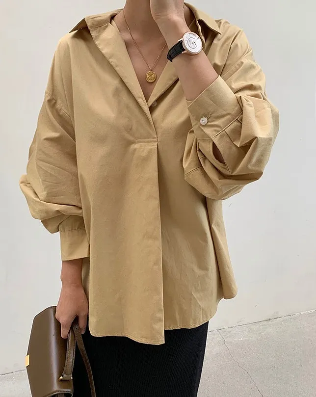 Early Autumn New Temperament Wild Button Loose Slimming Shirt - Khaki