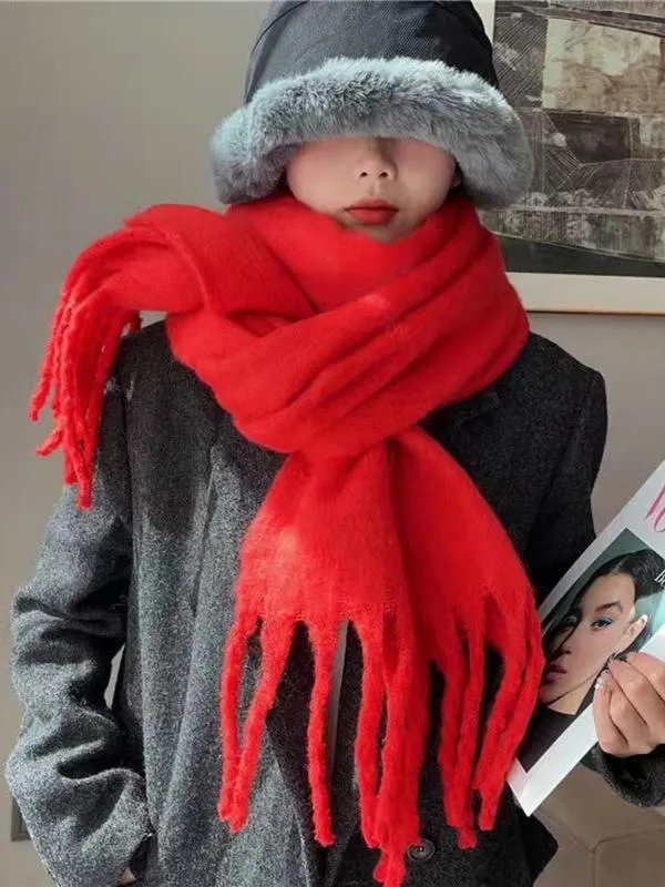 Women's Wool like Autumn And Winter Solid Color Comfortable Scarf Red - Shop at LoveMi