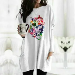 Women's Fashionable Colorful Skull Printed Long-sleeved T-shirt - 5 Style - View 1