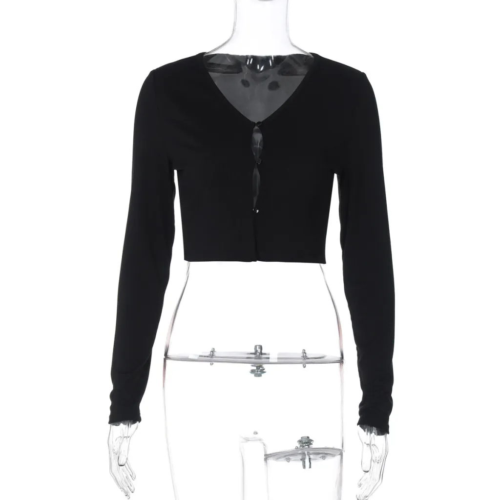 European And American Women's Clothing Fashion Sexy Long-sleeved Top - Black