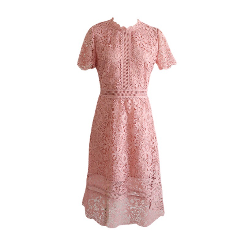 Western Style Youthful-looking Lace Collar Tight Waist A- Line Dress