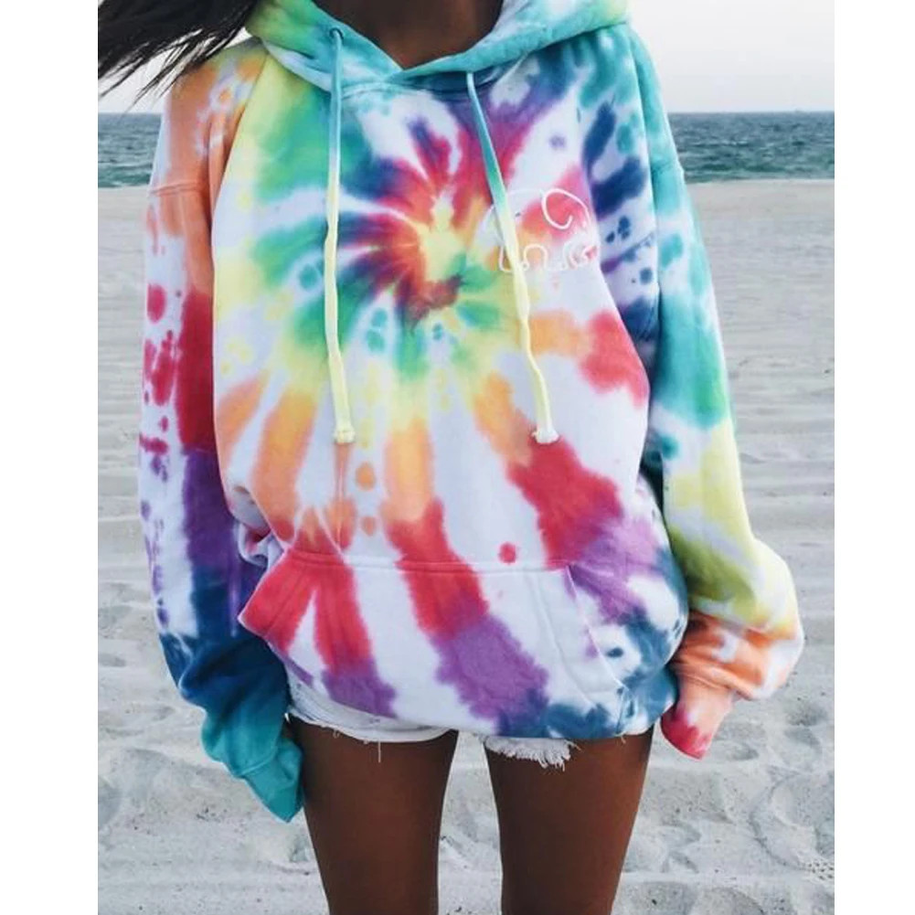 Title 2, Printed tie-dye long-sleeved hooded sweatshirt