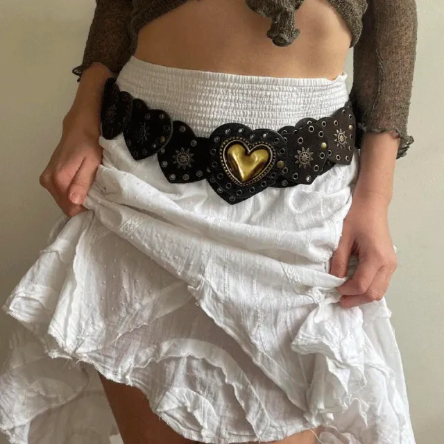New Retro Heart Buckle Stitching Belt Design Ethnic Style Brown - Shop at LoveMi