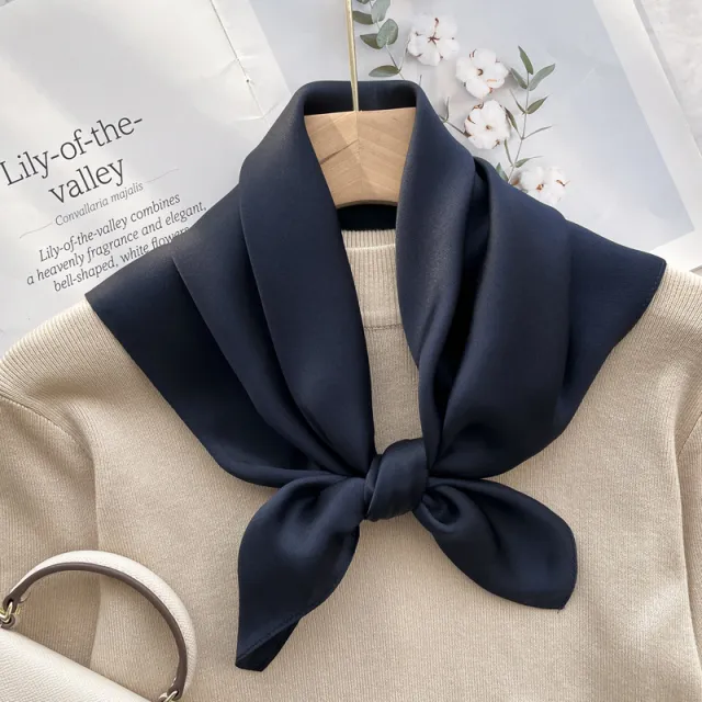 Spring And Autumn Elegant Retro Silk High end Scarf Dark Golden Blue - Shop at LoveMi