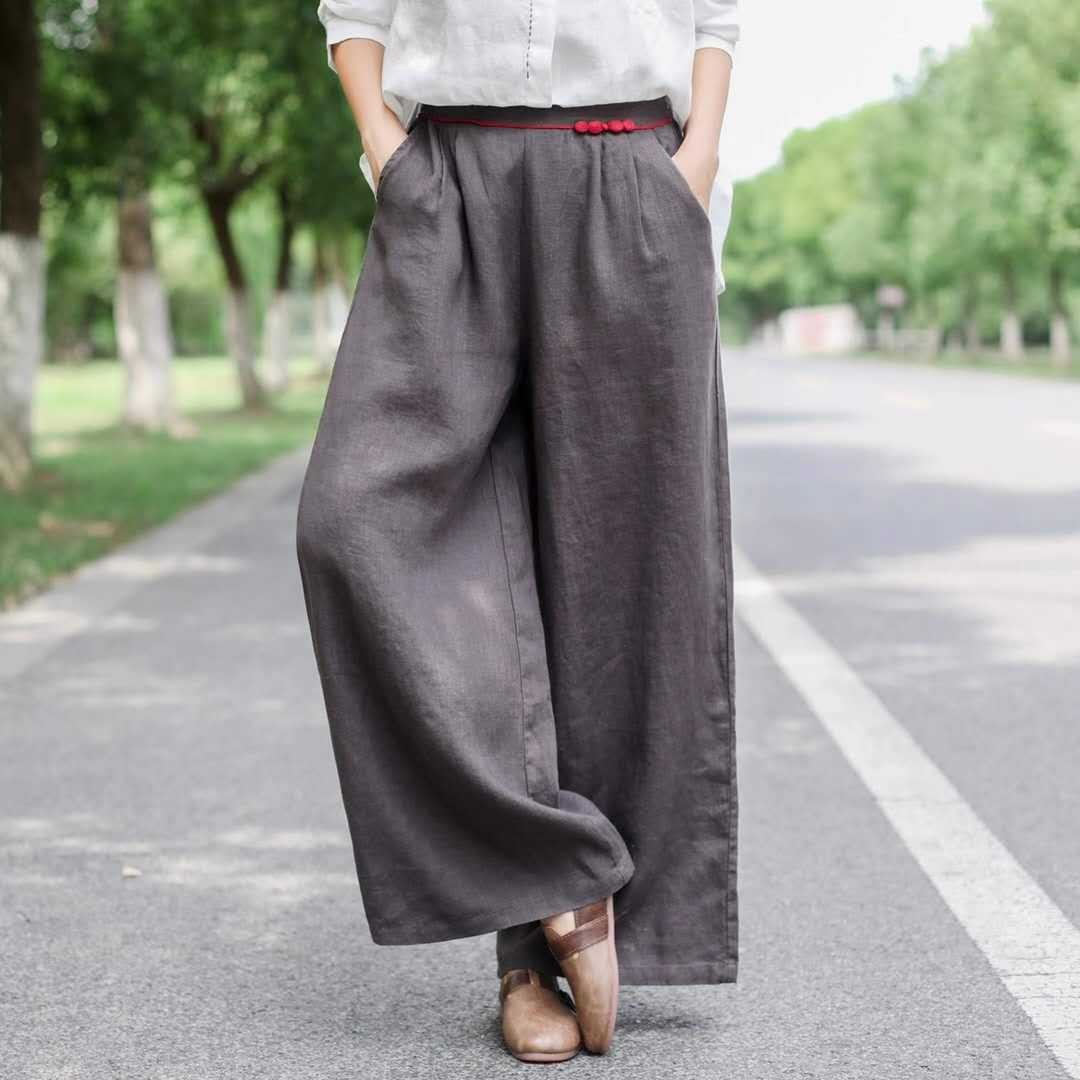 Title 8, Pantalon long en lin taille haute, ample et fin...