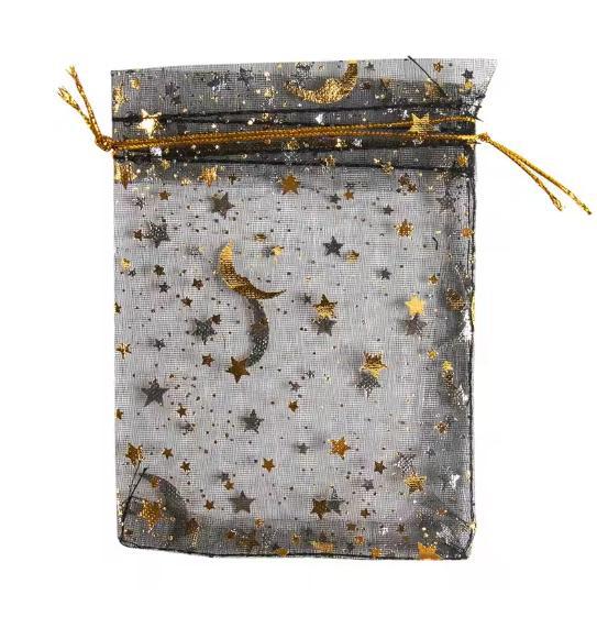 Gilded Star And Moon Sheer Organza Mesh Bag