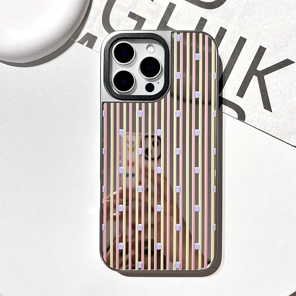 Contrast Color Stripe Plating Silver Edge 15promax Phone Case