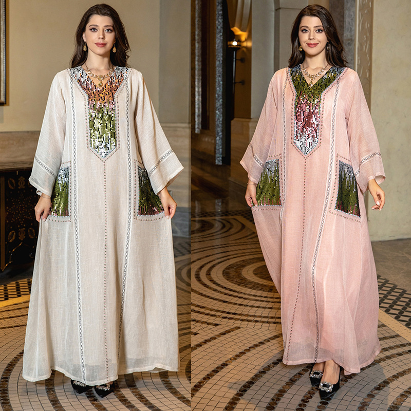 Sequin Embroidered V-Neck Long Dress, picture 7 of 12