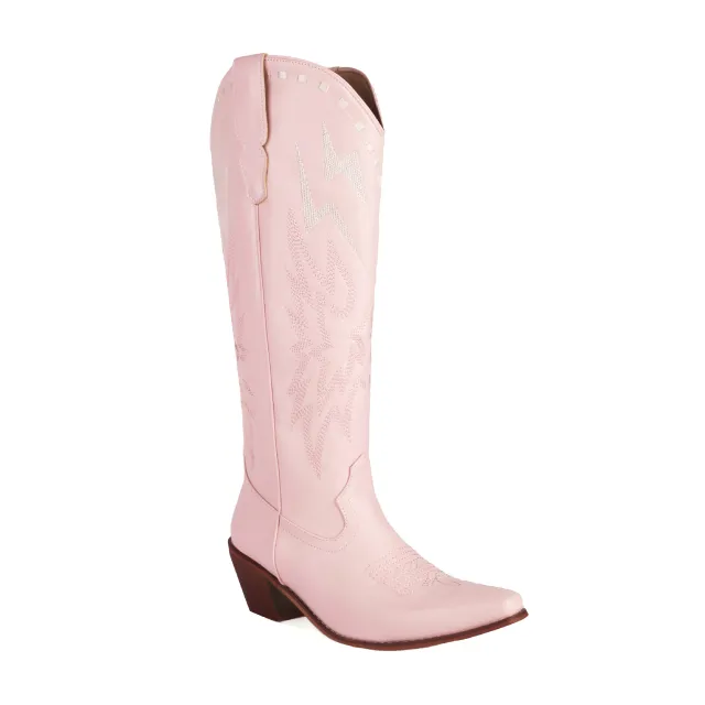 Lightning Embroidery Knee high Boots Women Pink - Shop at LoveMi