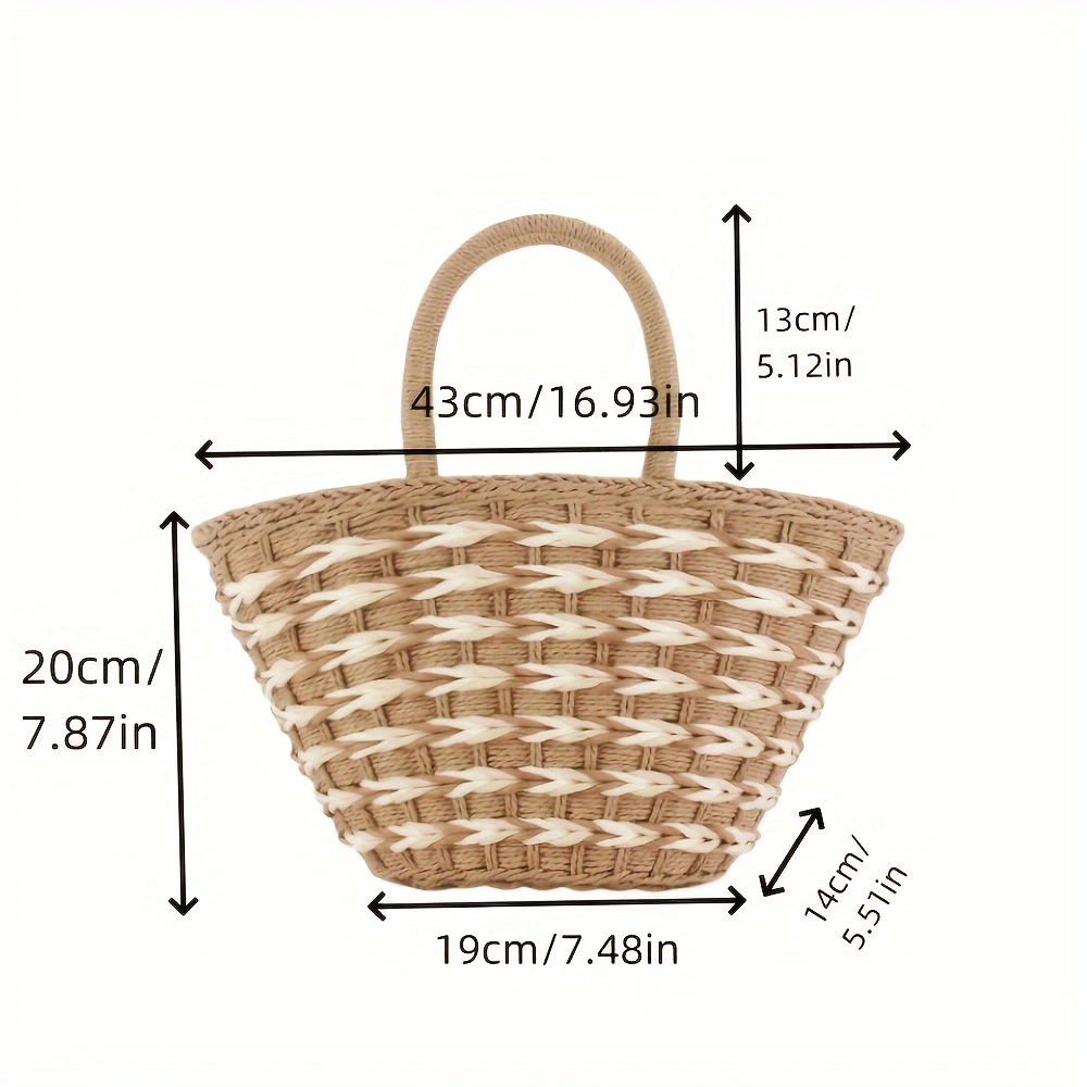 Color-Block Womens Handwoven High-Capacity Shoulder Beach Basket Bag For Vacation