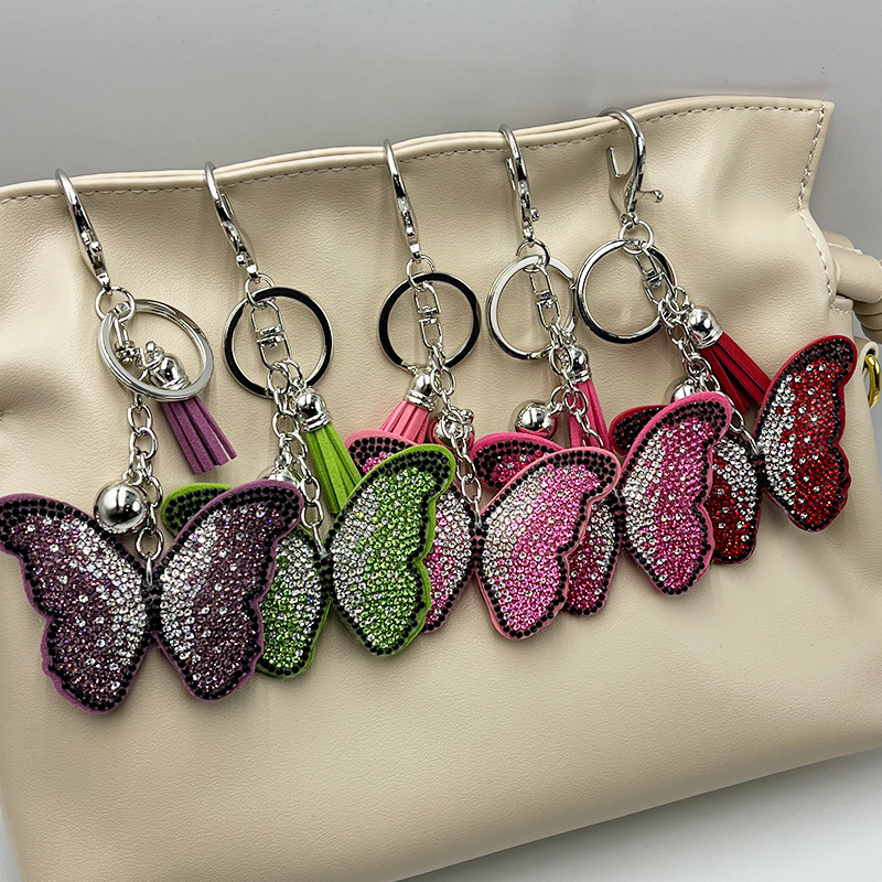 Diamond-Encrusted Butterfly Keychain Fashionable Tassel Bag Charm 5