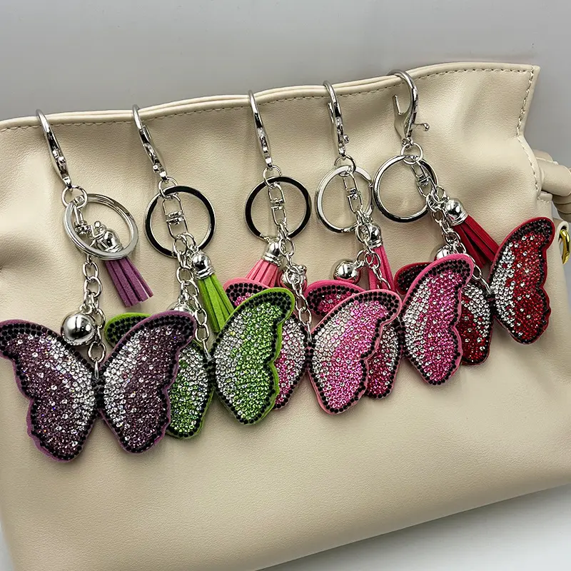 Diamond-Encrusted Butterfly Keychain Fashionable Tassel Bag Charm