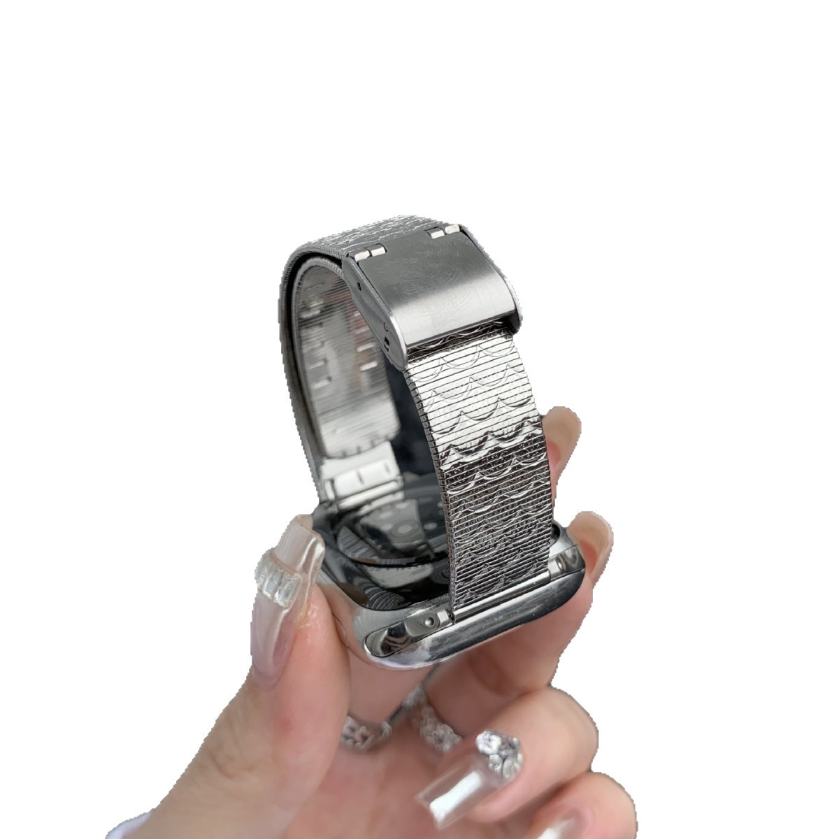 Silver Versatile Wave-pattern Stainless Steel Watch Strap 4