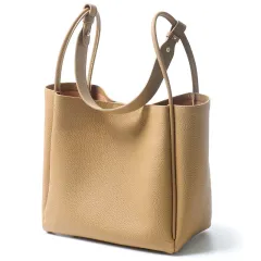 Large Capacity Leather Shoulder Crossbody Handbag - Biscuit Colour-L - View 1