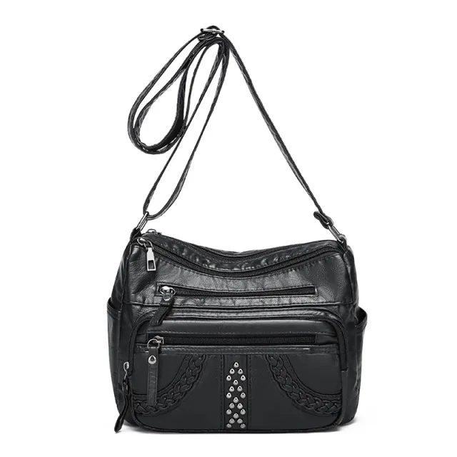 Leather Texture Multi layer Solid Color Crossbody Bag Black - Shop at LoveMi
