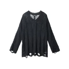 European And American Fried Street Idle Style Sexy Cutout Knitted Sweater - Black - View 1