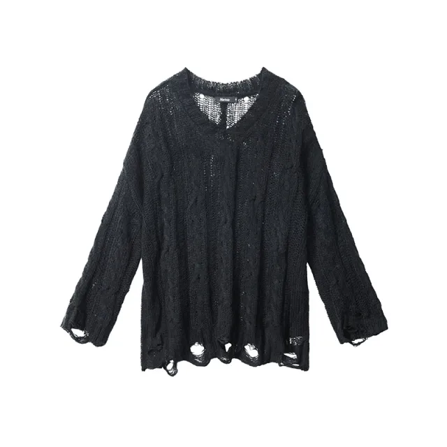 European And American Fried Street Idle Style Sexy Cutout Knitted Sweater Black - Shop at LoveMi