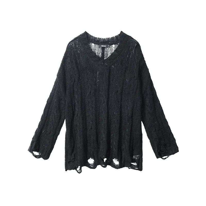European And American Fried Street Idle Style Sexy Cutout Knitted Sweater - Black