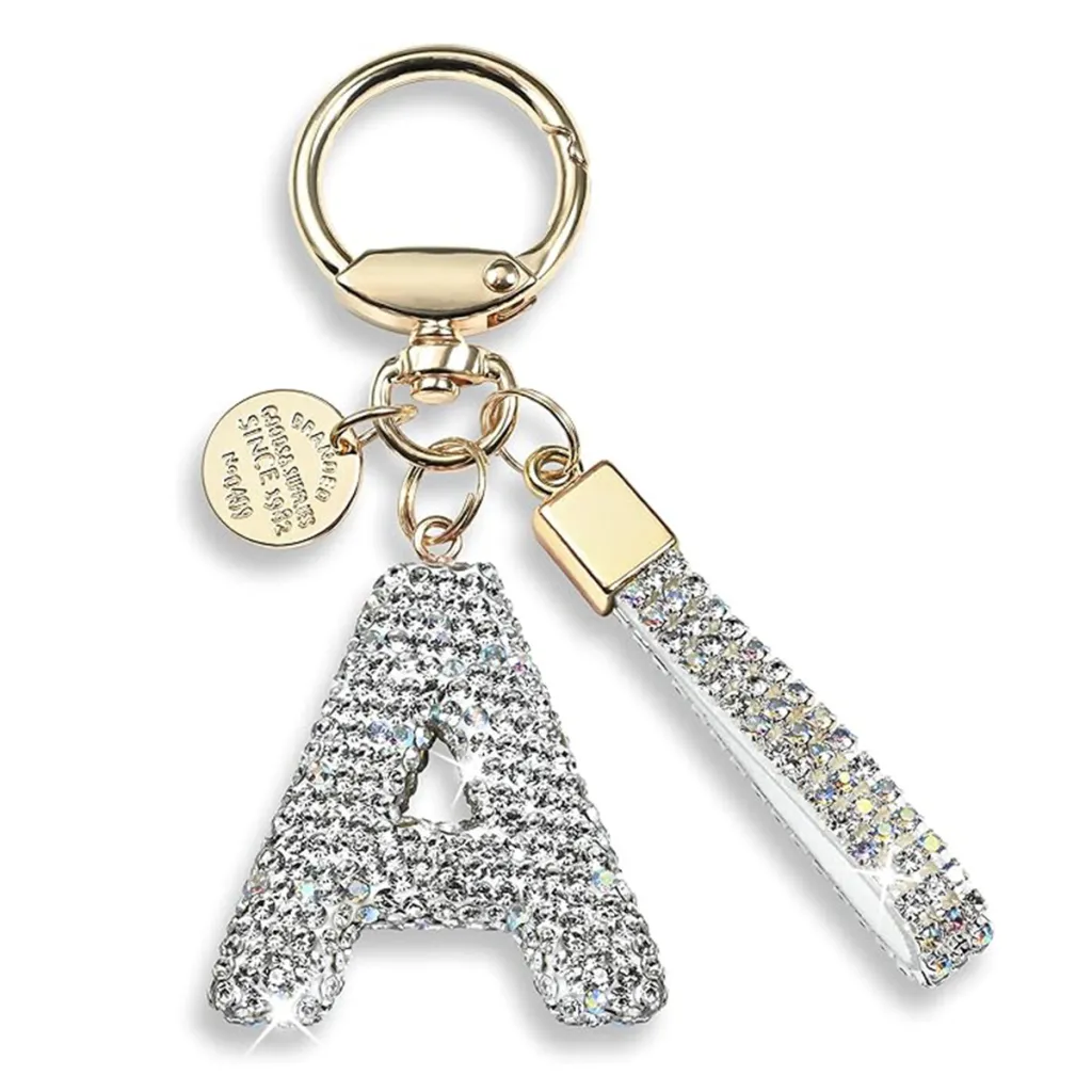 Diamond Letters Keychain For Women - White